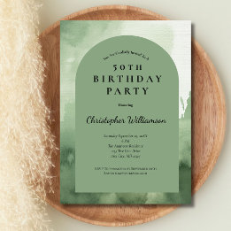 Invitation Aquarelle verte Arc moderne homme 50e anniversaire
