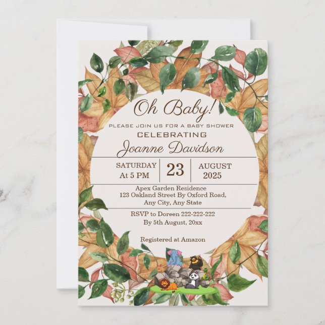 Invitation Aquarelle verte Baby shower neutre pour les femmes (Devant)