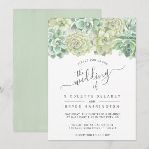 Invitation Aquarelle verte botanique Mariage de succulents