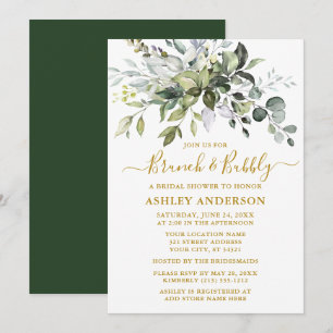 Invitation Aquarelle verte Bridal Brunch Bubbly Gold