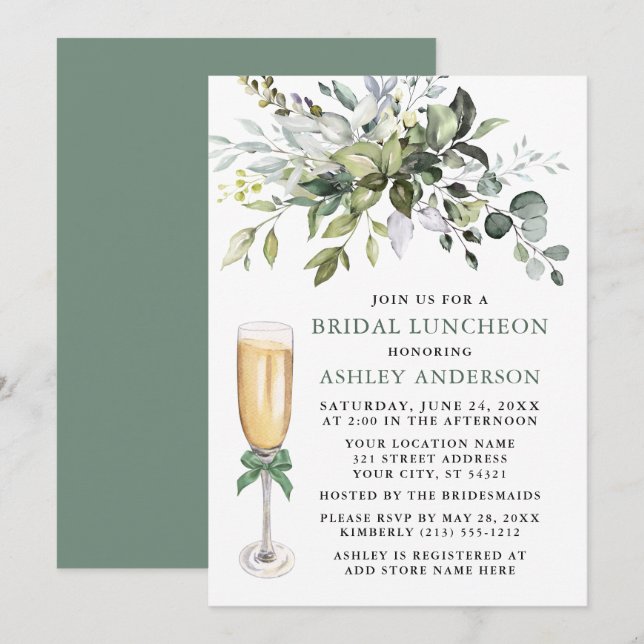 Invitation Aquarelle verte Bridal Luncheon Sage Green (Devant / Derrière)