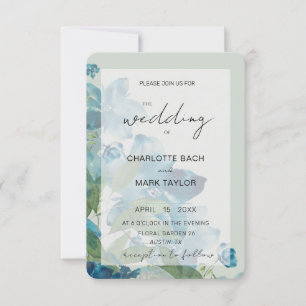 Invitation Aquarelle verte Chic Bleu Sage Floral