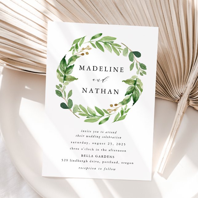 Invitation Aquarelle verte couronne (Créateur téléchargé)