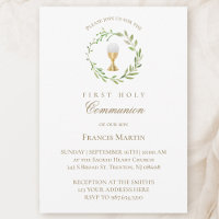 aquarelle verte couronne première communion sainte