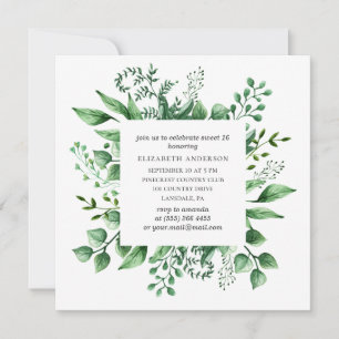 Invitation Aquarelle verte Douce 16. 16e anniversaire vert