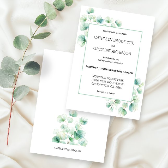 Invitation Aquarelle verte douce Eucalyptus Mariage Feuille (Créateur téléchargé)