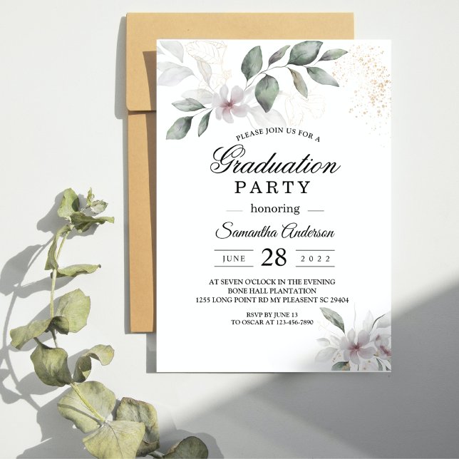 Invitation Aquarelle verte douce Feuille et fleur | Or (Créateur téléchargé)