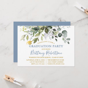 Invitation Aquarelle verte Dusty Blue Graduation Party