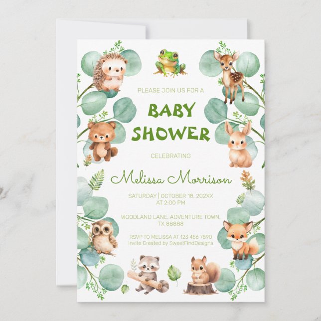 Invitation Aquarelle verte Élégant Baby shower mignon (Devant)