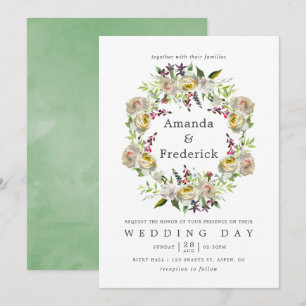 Invitation Aquarelle verte et blanche Sage Mariage Floral