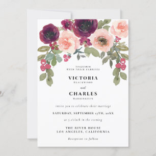 Invitation Aquarelle verte et bleu minimaliste Mariage floral