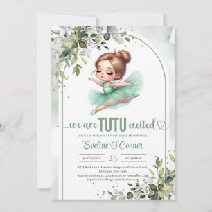 Invitation Aquarelle verte et or vert tutu ballerine