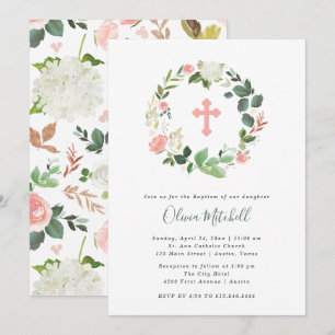Invitation Aquarelle verte et rose   Baptême