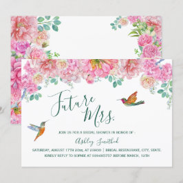 Invitation Aquarelle verte et rose fleurie Mme douche nuptial