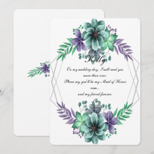 Invitation Aquarelle verte Et violette Florale Maid Of Honor