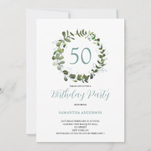 Invitation Aquarelle verte Eucalyptus 50e anniversaire