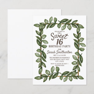 Invitation Aquarelle verte Feuille blanc or doux 16