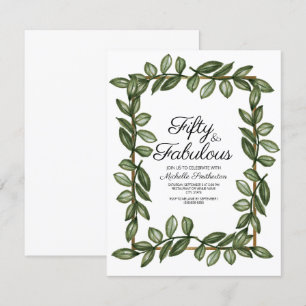 Invitation Aquarelle verte Feuille Or blanc 50e anniversaire