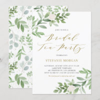 Aquarelle verte Fleurs blanches Fête de thé nuptia