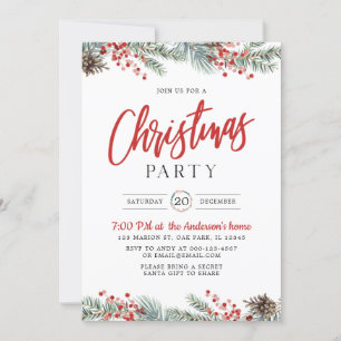 Invitation Aquarelle verte Holly Berry fête de Noël