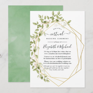 Invitation Aquarelle verte Mariage virtuel géométrique
