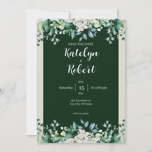 Invitation Aquarelle verte Palette d'amour Mariage (Devant)