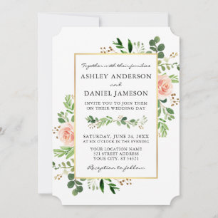 Invitation Aquarelle verte rose Blush Rose Mariage