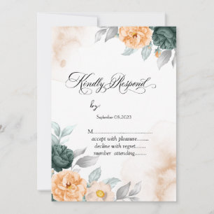 Invitation Aquarelle verte Roses RSVP