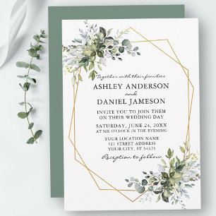 Invitation Aquarelle verte Sage géométrique Mariage vert