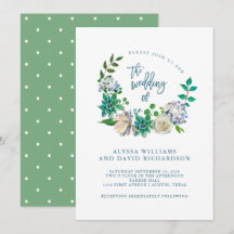 Aquarelle verte Succulents et fleurs | MARIAGE