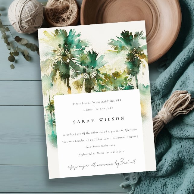 Invitation Aquarelle verte tropicale Baby shower palmier (Créateur téléchargé)
