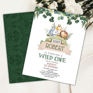 Invitation Aquarelle verte Wild One Jungle Safari Anniversair