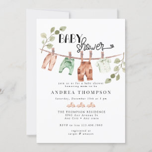 Invitation Aquarelle Vêtements bébé   Boho BoyBaby Douche