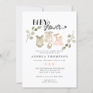 Invitation Aquarelle Vêtements bébé   Boho Girl Baby shower