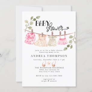 Invitation Aquarelle Vêtements bébé   Boho Girl Baby shower