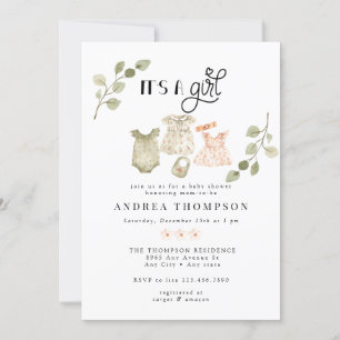 Invitation Aquarelle Vêtements bébé Boho Girl Baby shower