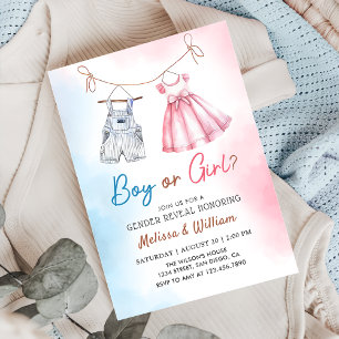 Invitation Aquarelle Vêtements de bébé Genre Révéler Invitati