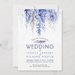 Invitation Aquarelle vigne hiver mariage bleu gris