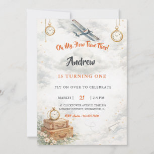 Invitation Aquarelle Vintage Aviation Le Temps Passe Biplan