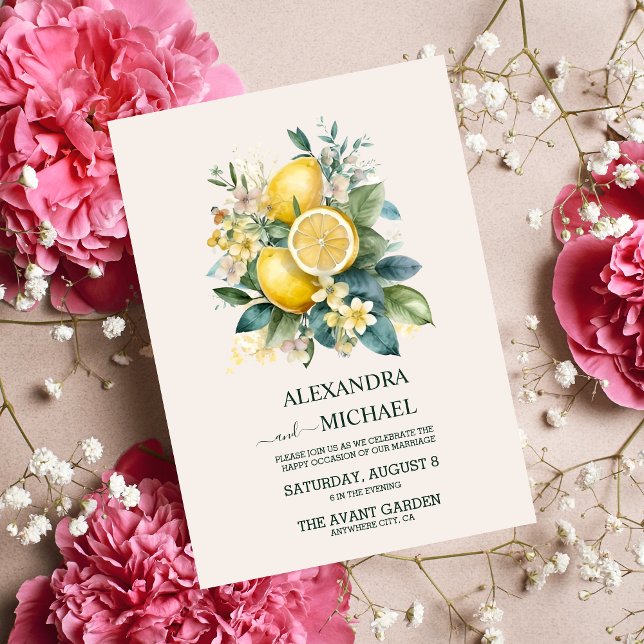 Invitation Aquarelle vintage Mariage d'agrumes d'été (Créateur téléchargé)