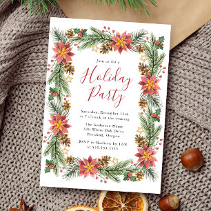 Invitation Aquarelle vintage Poinsettia Fête de Vacances