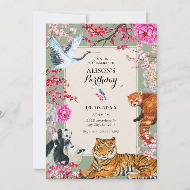 Invitation Aquarelle vintage rustique Animaux sauvages floral (Devant)