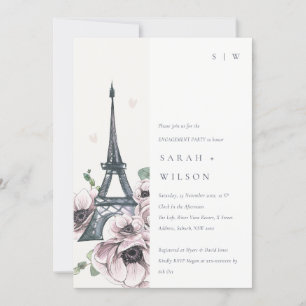 Invitation Aquarelle vintage Tour Eiffel Fiançailles Floral