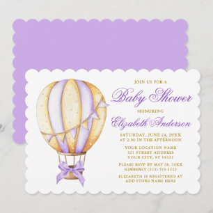 Invitation Aquarelle violet à air chaud Baby shower de fond d