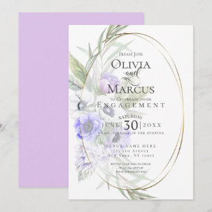 Invitation Aquarelle Violet Anémonique Floral Oval Frame