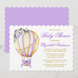 Invitation Aquarelle violet Baby shower de fond de ballons fl