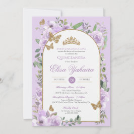 Invitation Aquarelle violet clair Beurre d'or Quinceanera