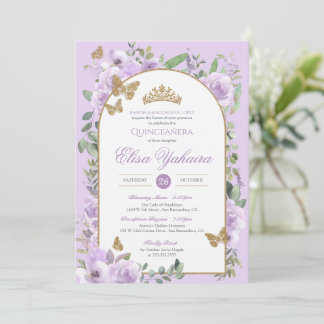 Invitation Aquarelle violet clair Beurre d'or Quinceanera