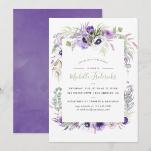 Invitation Aquarelle violet Dusty Baby shower Floral Invitati