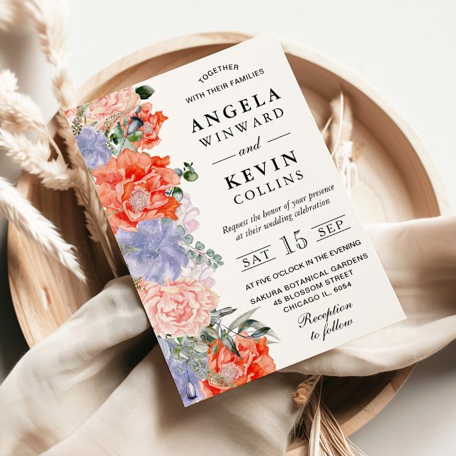 Invitation Aquarelle violet et Mariage de fleurs orange (Créateur téléchargé)